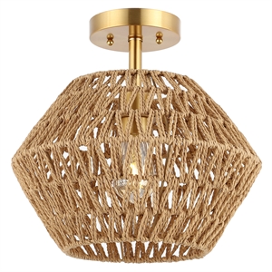 Safavieh Raja Paper and Iron 13.5&quot Flush Mount in Natural / Gold
