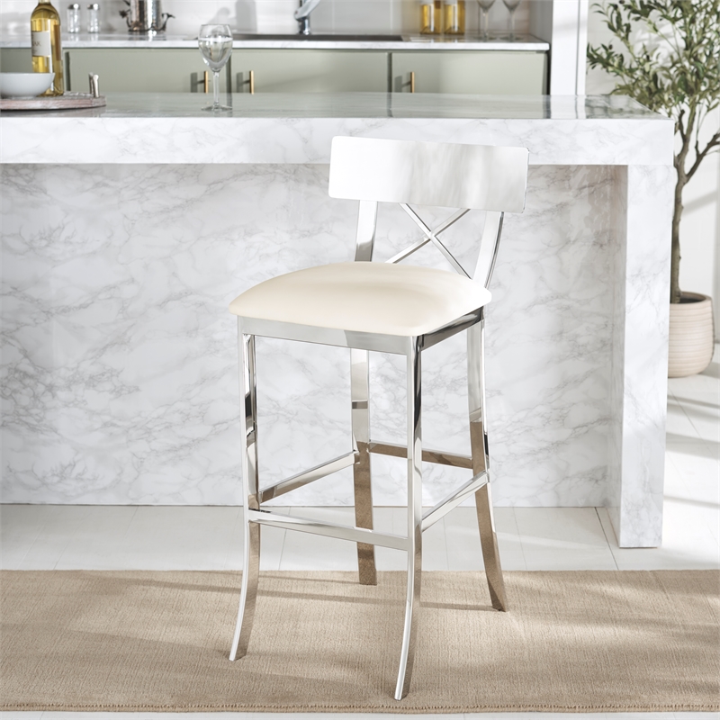 Safavieh Zoey Wood and Stainless Steel Bar Stool  in White