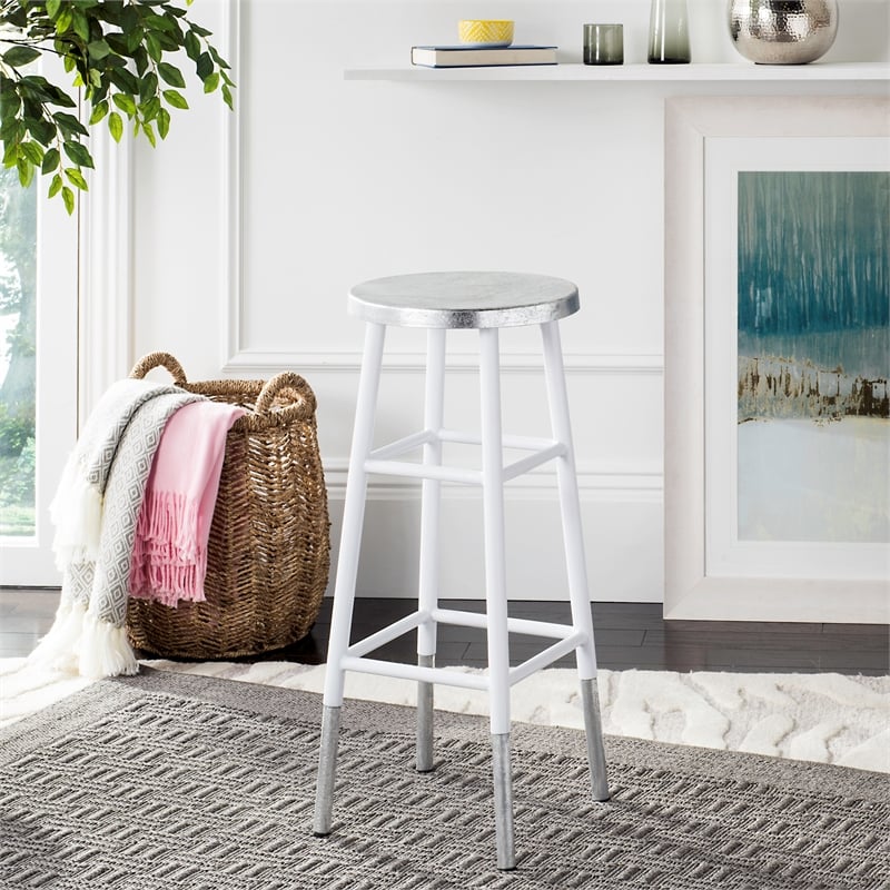 Safavieh Kenzie Iron Barstool in White / Silver