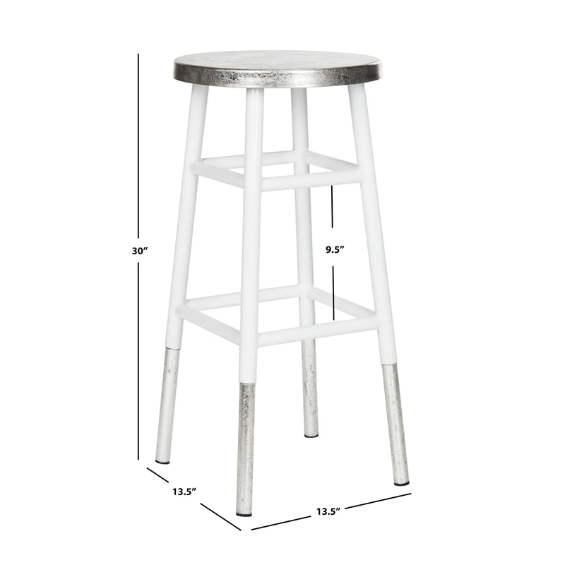 Safavieh Kenzie Iron Barstool in White / Silver
