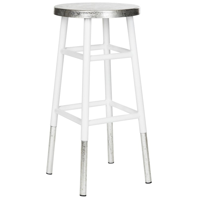 Safavieh Kenzie Iron Barstool in White / Silver
