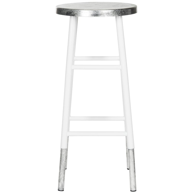Safavieh Kenzie Iron Barstool in White / Silver