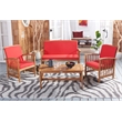 Safavieh Rocklin Wood 4 Pc Outdoor Set  in Natural / Red