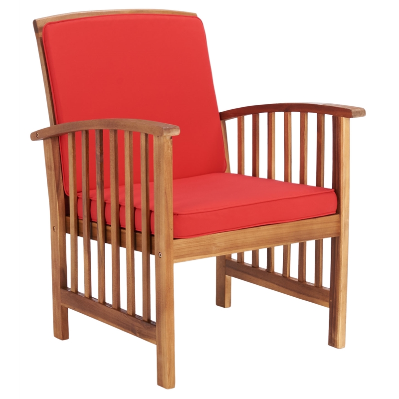Safavieh Rocklin Wood 4 Pc Outdoor Set  in Natural / Red