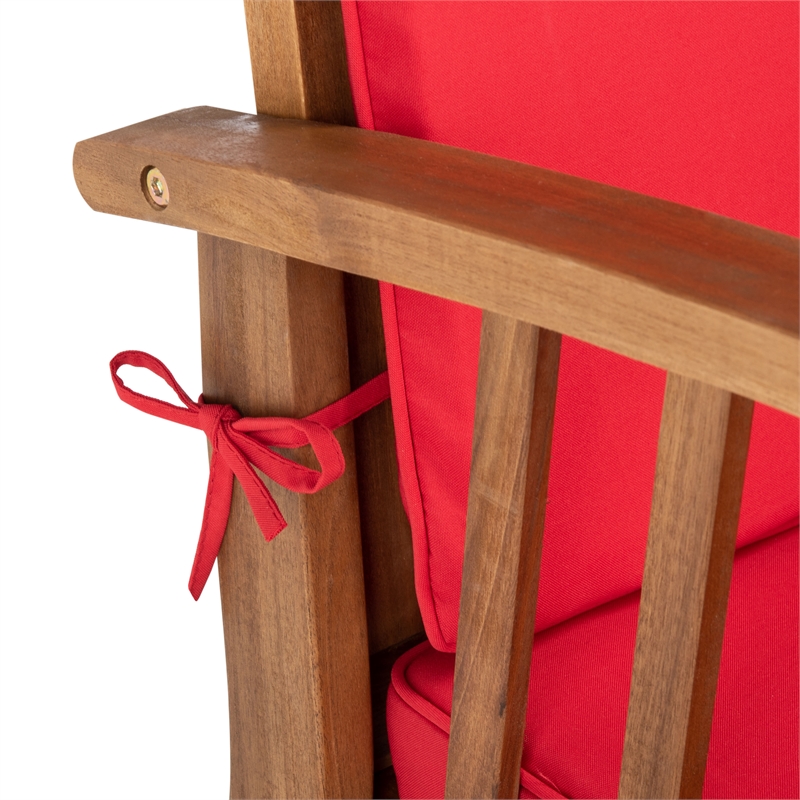 Safavieh Rocklin Wood 4 Pc Outdoor Set  in Natural / Red