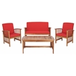 Safavieh Rocklin Wood 4 Pc Outdoor Set  in Natural / Red
