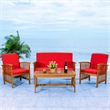 Safavieh Rocklin Wood 4 Pc Outdoor Set  in Natural / Red