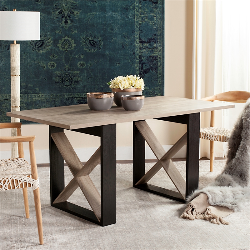Safavieh Monty Wood and Metal Dining Table in Light Gray