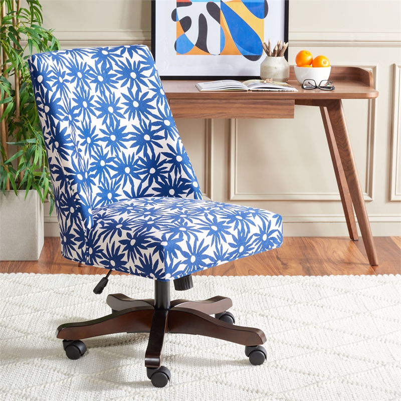Safavieh Scarlet Wood and Metal Desk Chair in Navy / Ivory