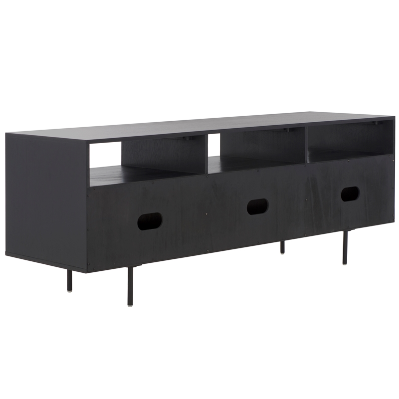 Safavieh Karol Wood and Iron 3 Door Cane Media Stand in Black / Natural