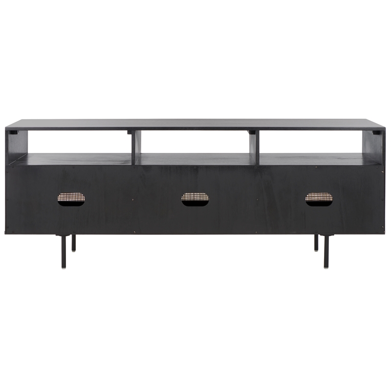 Safavieh Karol Wood and Iron 3 Door Cane Media Stand in Black / Natural