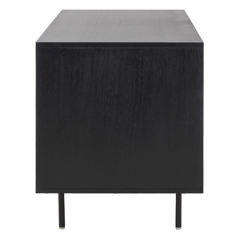 Safavieh Karol Wood and Iron 3 Door Cane Media Stand in Black / Natural