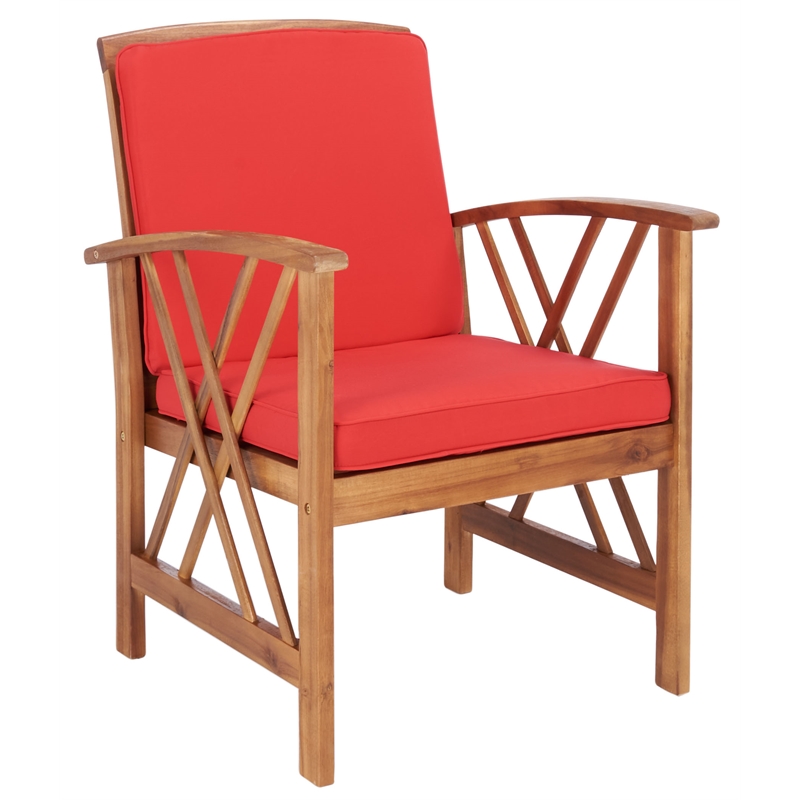 Safavieh Fontana Wood 4 Pc Outdoor Set in Natural / Red