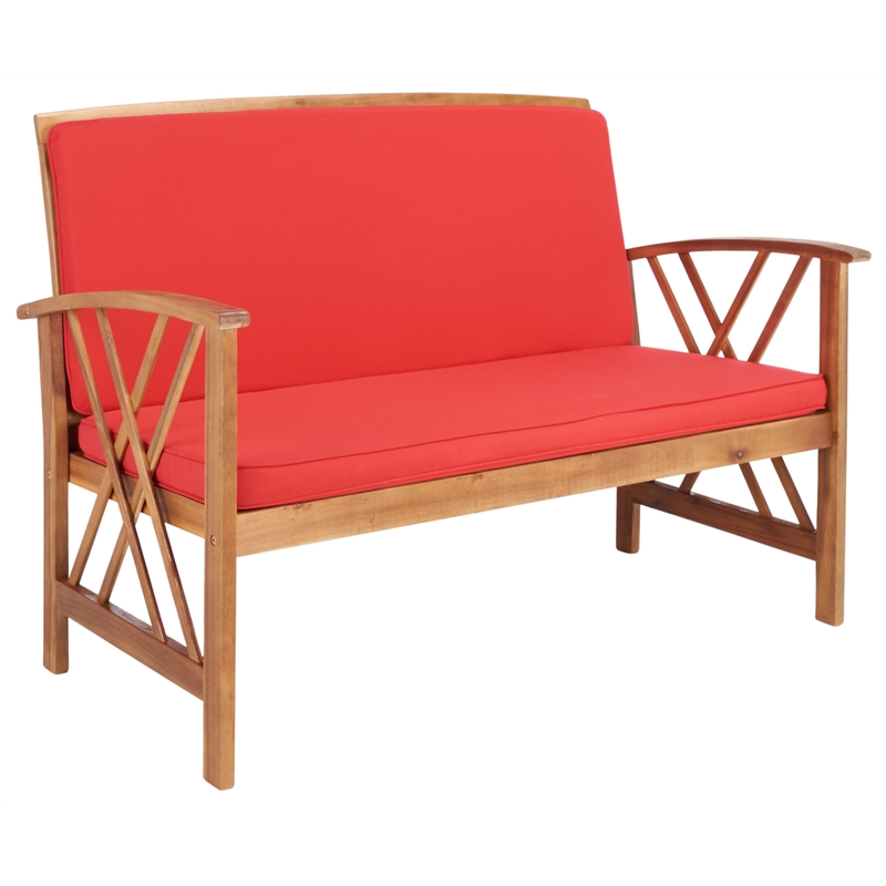 Safavieh Fontana Wood 4 Pc Outdoor Set in Natural / Red