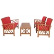 Safavieh Fontana Wood 4 Pc Outdoor Set in Natural / Red
