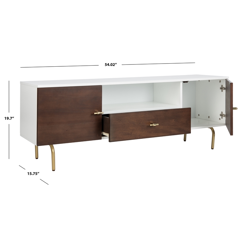 Safavieh Genevieve Wood and Metal Media Stand  in Walnut / White