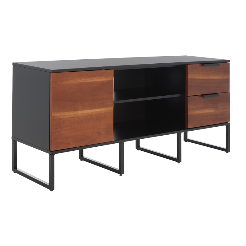 Safavieh Vance Wood and Metal 1Door 2Drawer 2Shelf Media Stand in Black / Brown