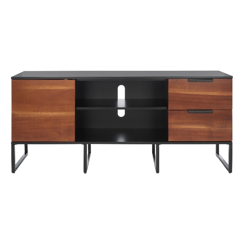 Safavieh Vance Wood and Metal 1Door 2Drawer 2Shelf Media Stand in Black / Brown