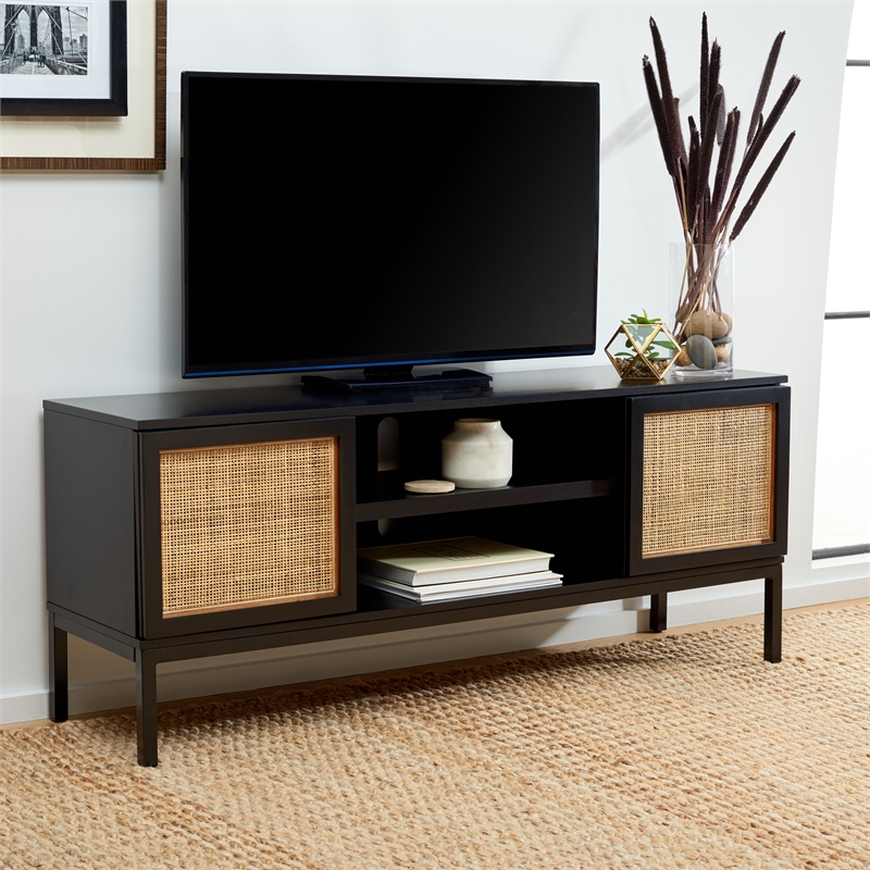 Safavieh Zadie 2 Shelf Wood Media Stand in Black / Natural