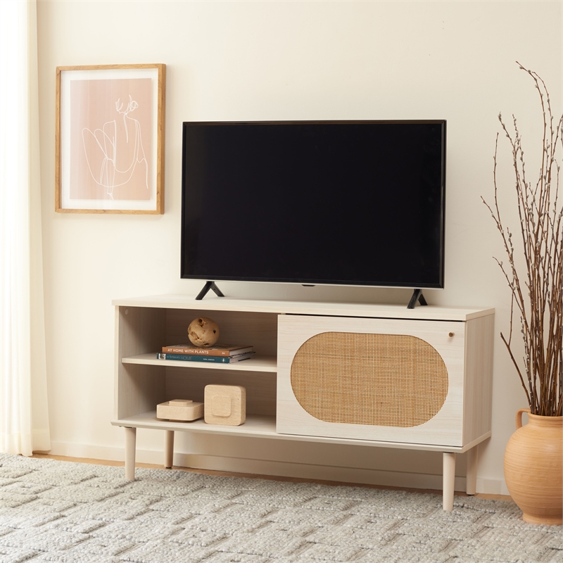 Safavieh Claude Wood 1Door 2Shelf Media Stand in White / Natural