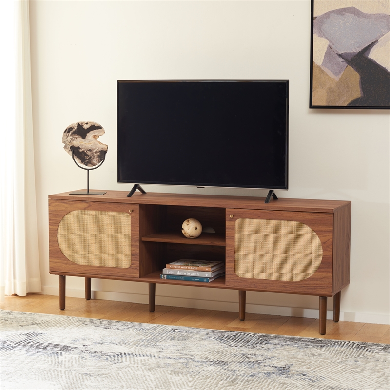 Safavieh Claude Wood 2Door 2Shelf Media Stand in Walnut / Natural