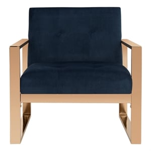 Safavieh Vasco  Brass Plated and Polyester Velvet Accent Chair in Navy
