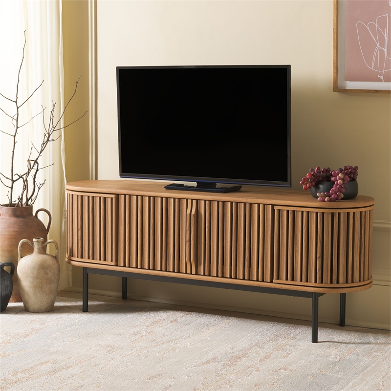 Safavieh Enid 4 Door Media Stand Wood and Metal  in Oak / Black