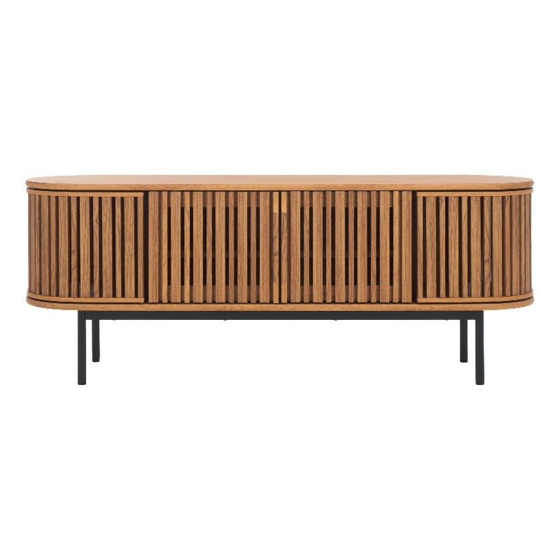Safavieh Enid 4 Door Media Stand Wood and Metal  in Oak / Black