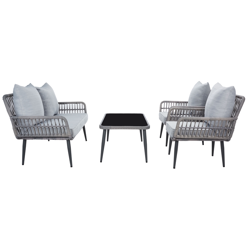 Safavieh Elsbeth Wood and Metal 4Pc Living Set in Gray