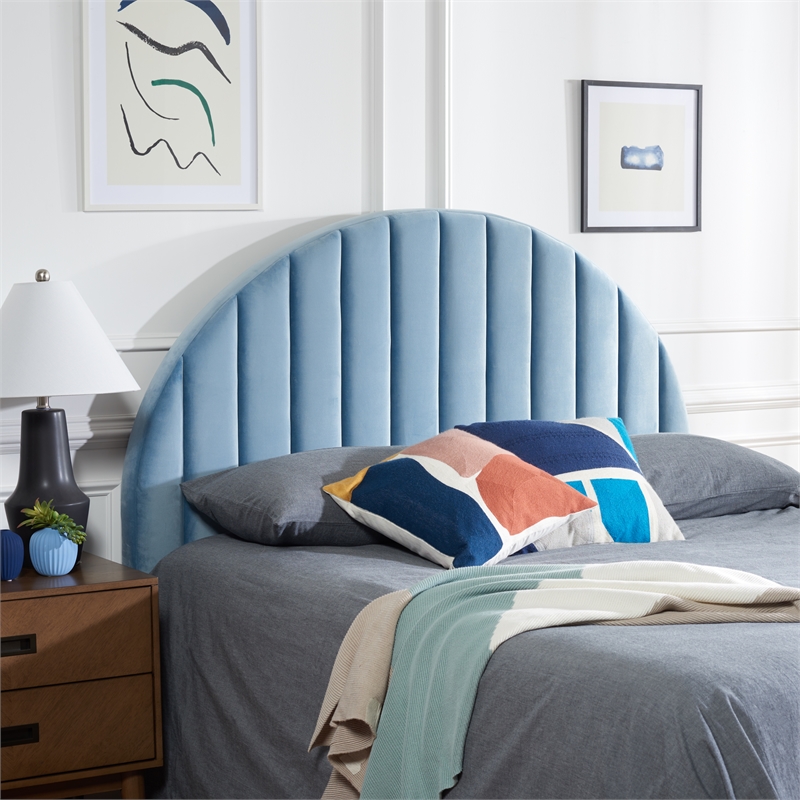 Safavieh Solare Wood and Velvet Striped Arched Headboard  in Slate