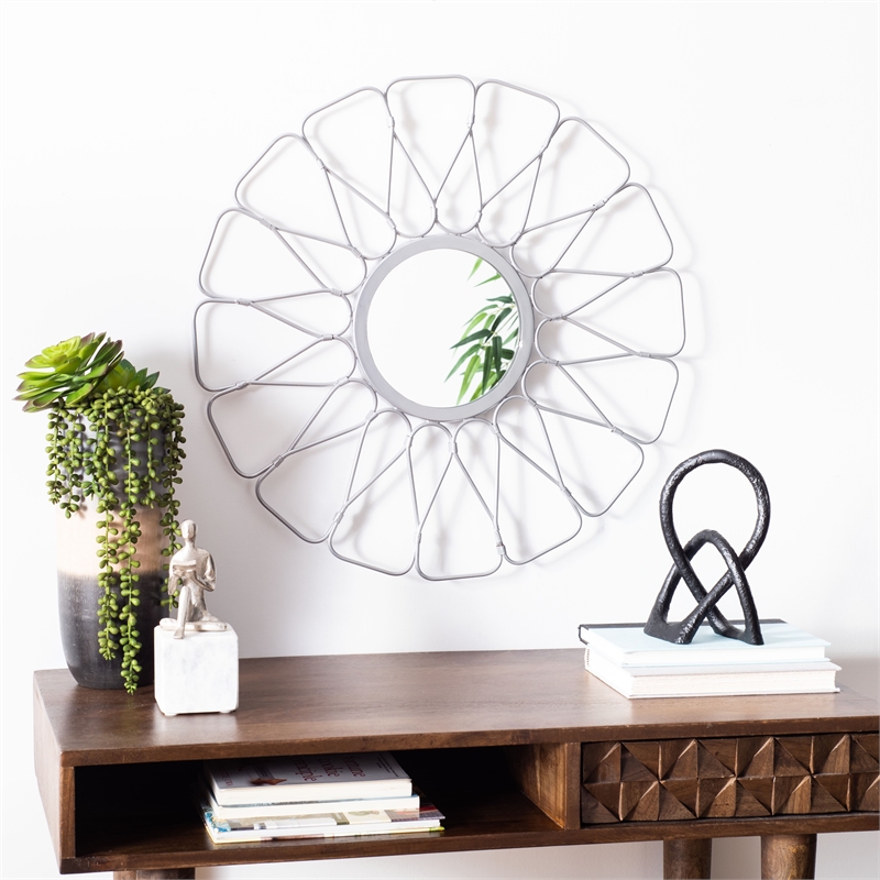 Safavieh Luck Glass and Wood Mirror in Silver