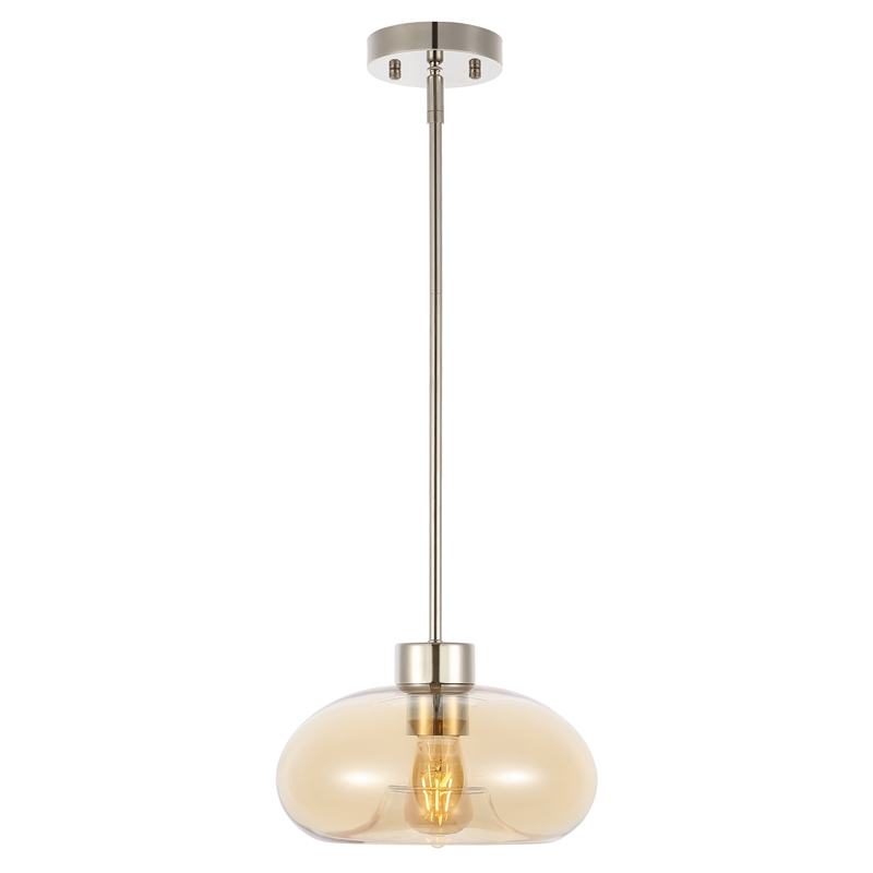 Safavieh Jorie Glass and Iron 11 Inch Pendant in Amber / Nickel