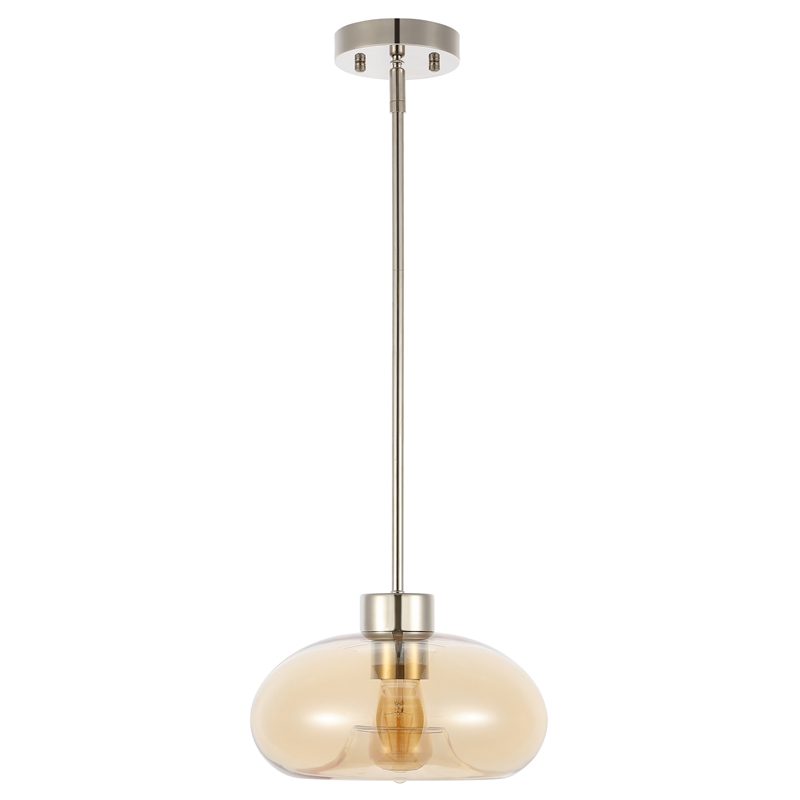 Safavieh Jorie Glass and Iron 11 Inch Pendant in Amber / Nickel