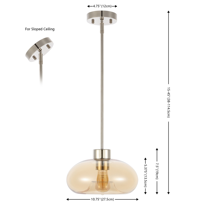Safavieh Jorie Glass and Iron 11 Inch Pendant in Amber / Nickel
