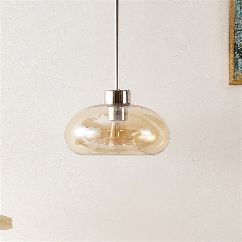 Safavieh Jorie Glass and Iron 11 Inch Pendant in Amber / Nickel