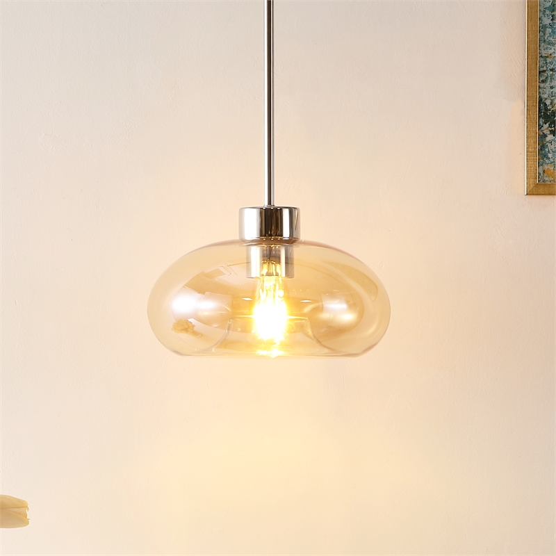 Safavieh Jorie Glass and Iron 11 Inch Pendant in Amber / Nickel