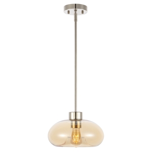 Safavieh Jorie Glass and Iron 11 Inch Pendant in Amber / Nickel