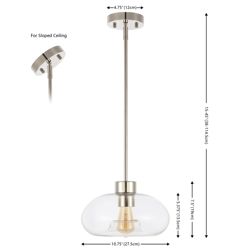 Safavieh Wessley Iron and Glass 11 Inch Pendant in Clear / Nickel
