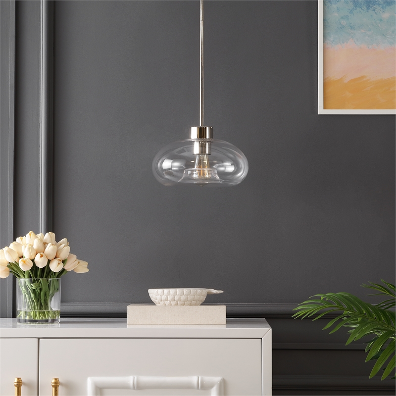 Safavieh Wessley Iron and Glass 11 Inch Pendant in Clear / Nickel