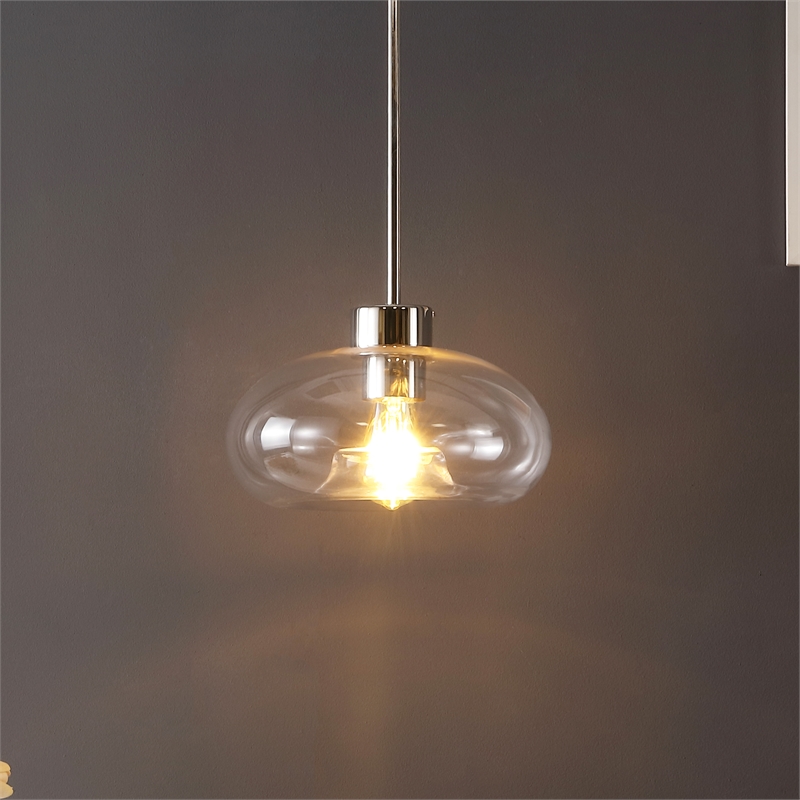 Safavieh Wessley Iron and Glass 11 Inch Pendant in Clear / Nickel