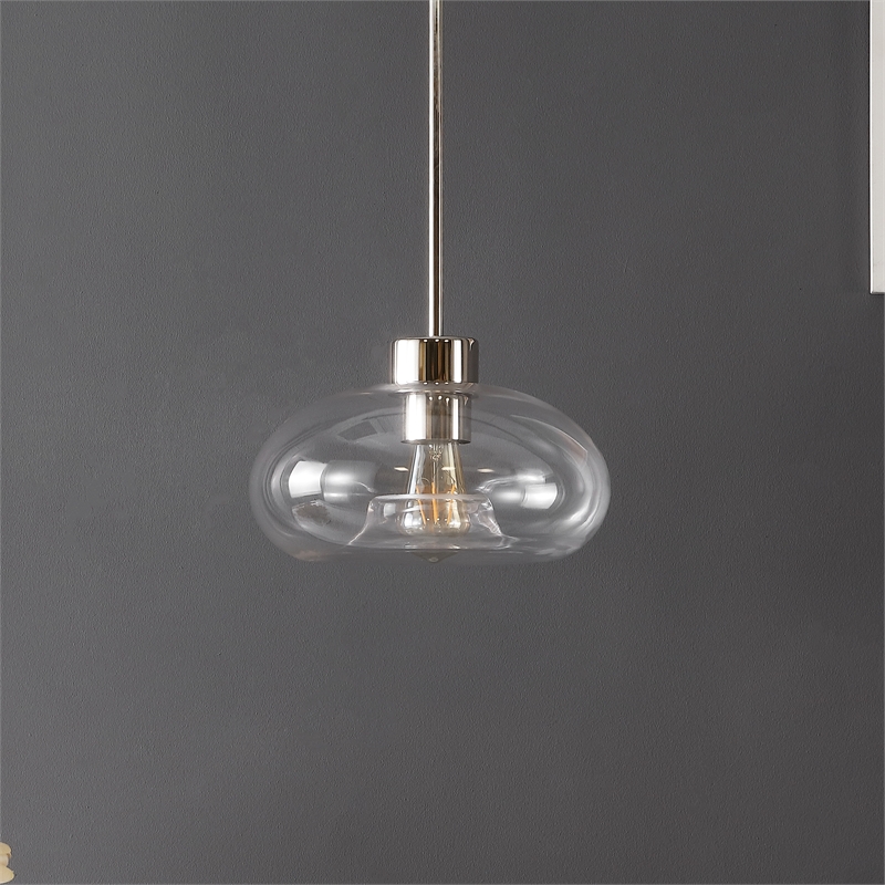 Safavieh Wessley Iron and Glass 11 Inch Pendant in Clear / Nickel