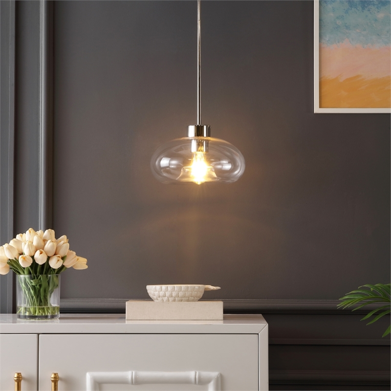 Safavieh Wessley Iron and Glass 11 Inch Pendant in Clear / Nickel