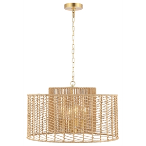 Safavieh Brynora Paper and Iron  4 Lt 25&quot Pendant in Natural / Gold