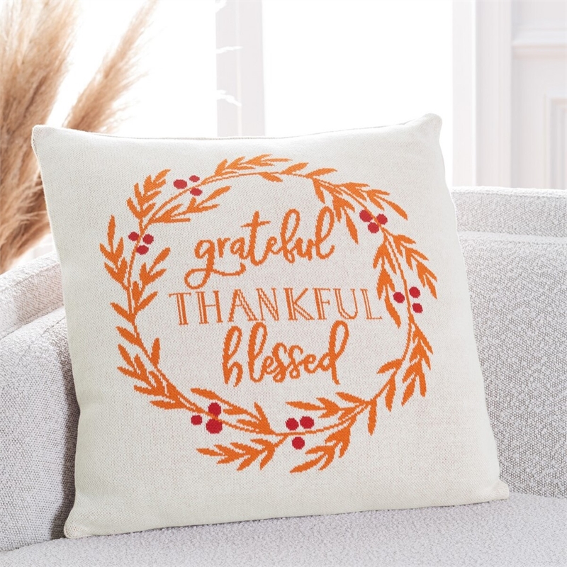 Safavieh Grateful Blessed Cotton Pillow in Orange