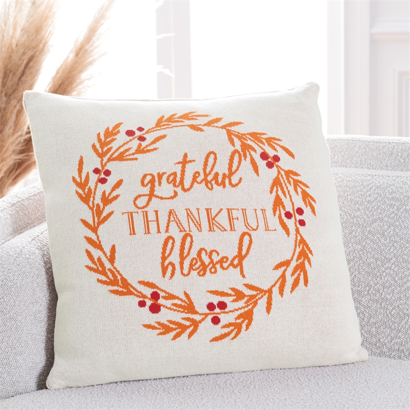 Safavieh Grateful Blessed Cotton Pillow in Orange