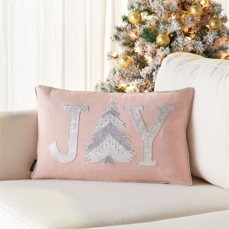 Safavieh Joy Polyester Holiday Tree Pillow in Silver / Pink