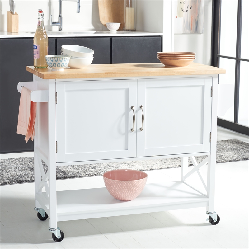 Safavieh Kesler Wood 2 Door 1 Shelf Cart in White / Natural