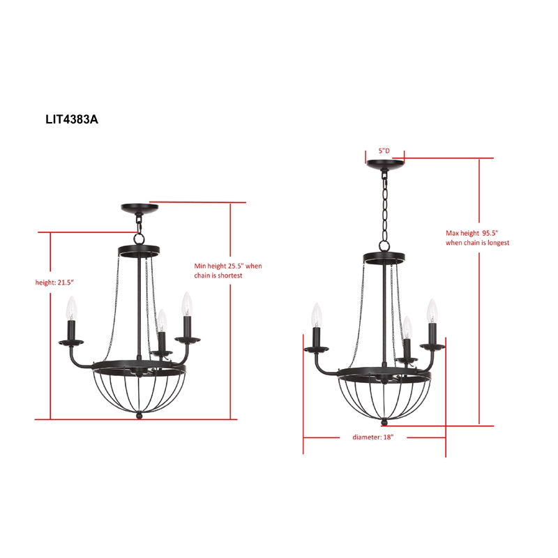 Safavieh Jacques Iron Chandelier in Black