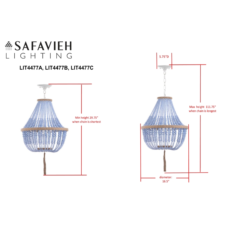 Safavieh Lush Kristi Acrylic and Iron Beads Pendant Lamp in Blue
