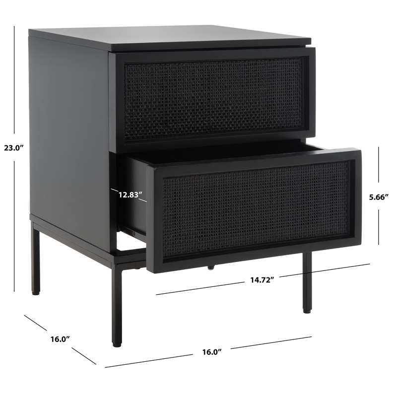 Safavieh Zadie Wood and Iron 2 Drawer Nightstand in Black